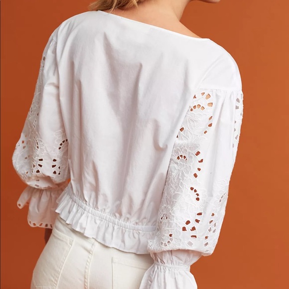 Anthropologie Sz M Embroidered Eyelet Sleeve Blouse by Maeve EUC - Picture 2 of 5